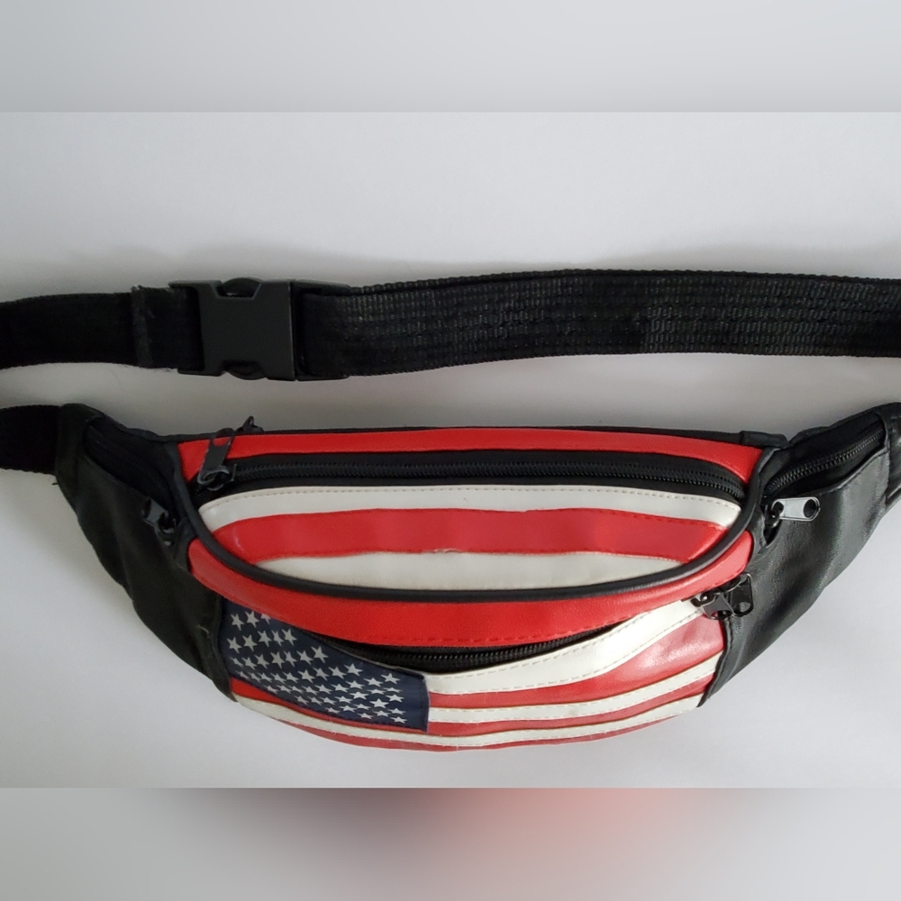 Vintage leather hip pack / fanny pack / crossbody bag American flag - Picture 5 of 9